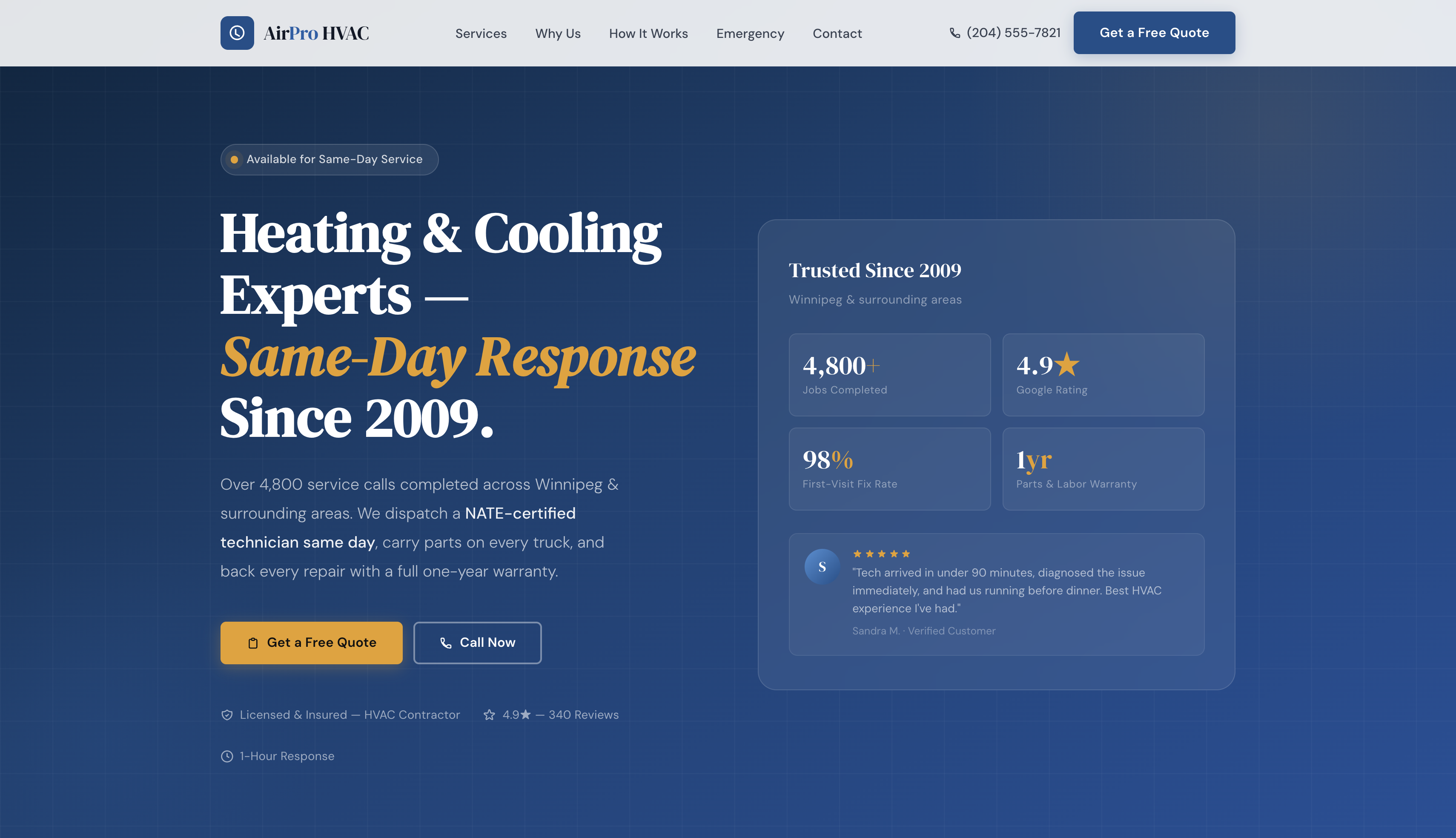 AirPro HVAC website preview — HVAC service example