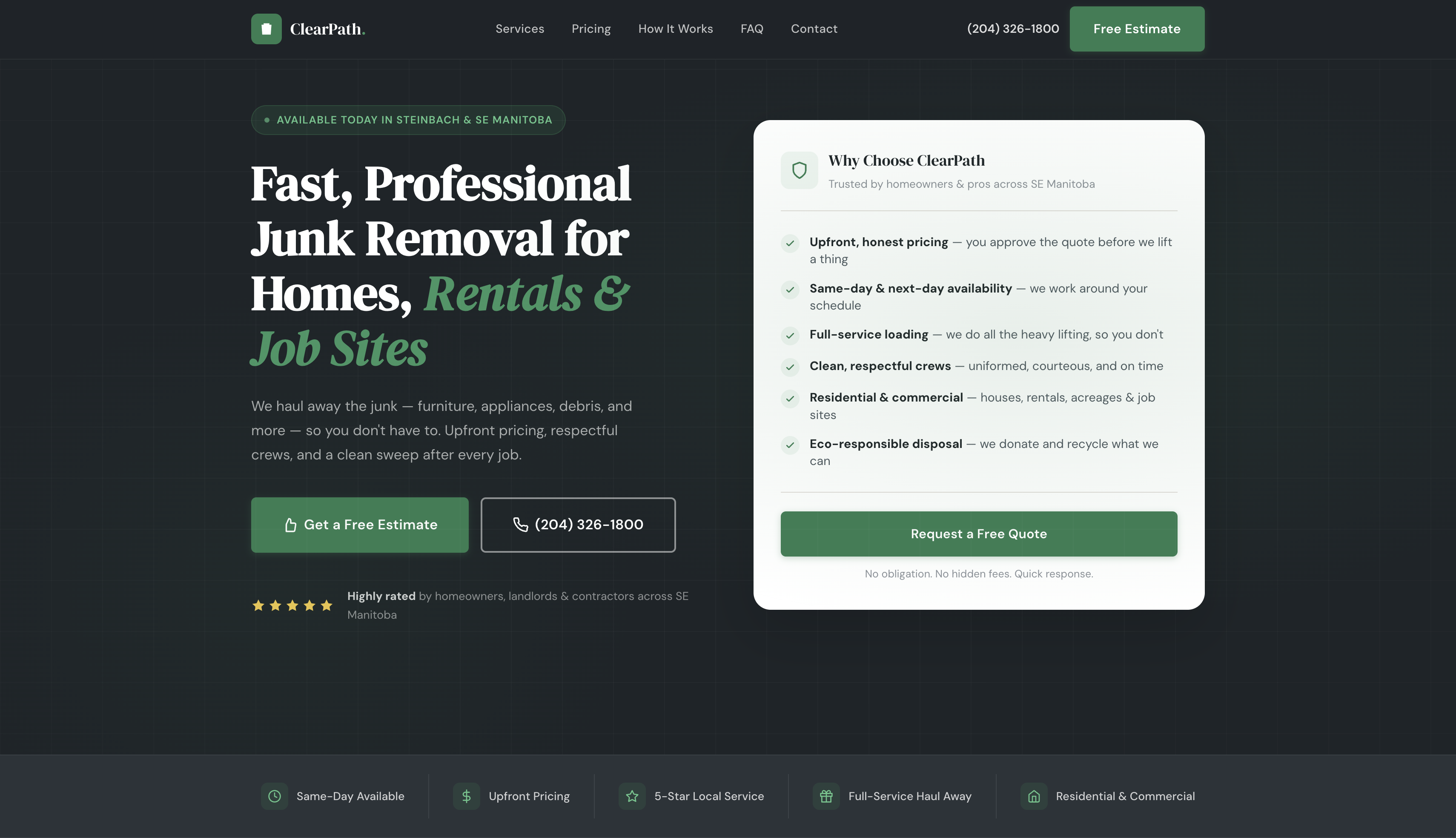 ClearPath Junk Removal website preview — junk removal example