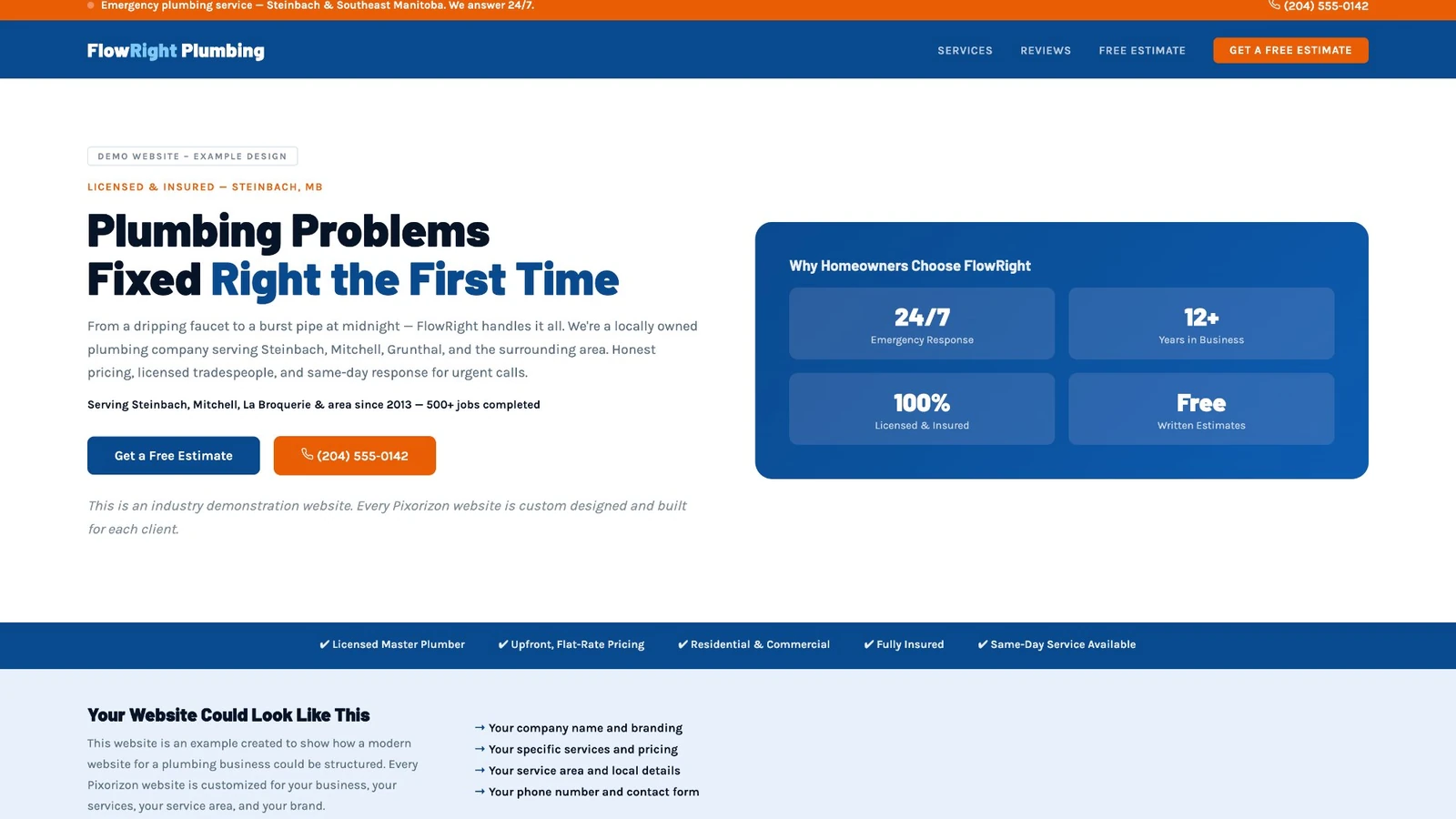 FlowRight Plumbing website preview — plumber example