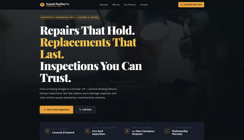 Summit Roofing Co. website preview — roofing example