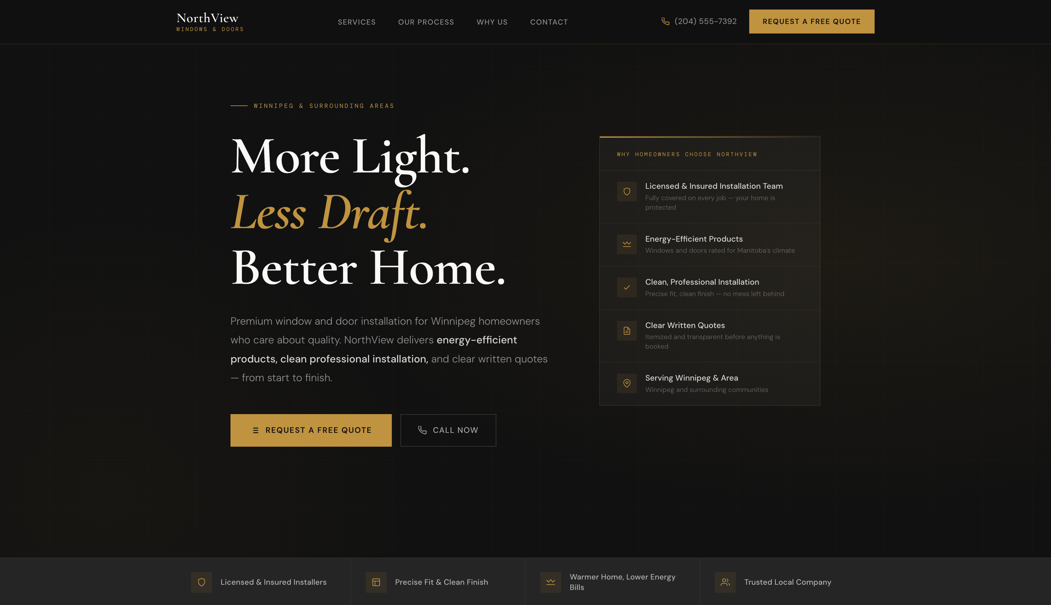 NorthView Windows & Doors website preview — window and door example